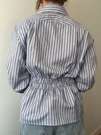 Upcycle blue ribbon shirt