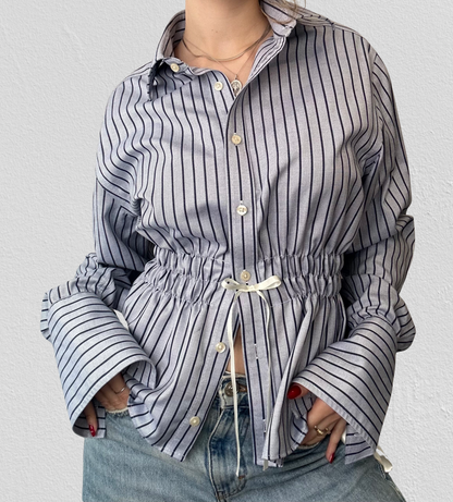 Upcycle blue ribbon shirt